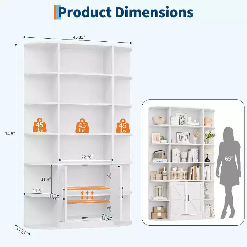 Acekool 75 Tall 6-Tier Kids Bookshelf with Storage Cabinet & Doors, Organizer for Bedroom