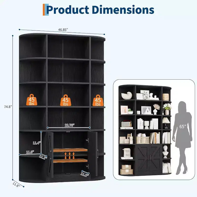 Acekool 75 Tall 6-Tier Kids Bookshelf with Storage Cabinet & Doors, Organizer for Bedroom