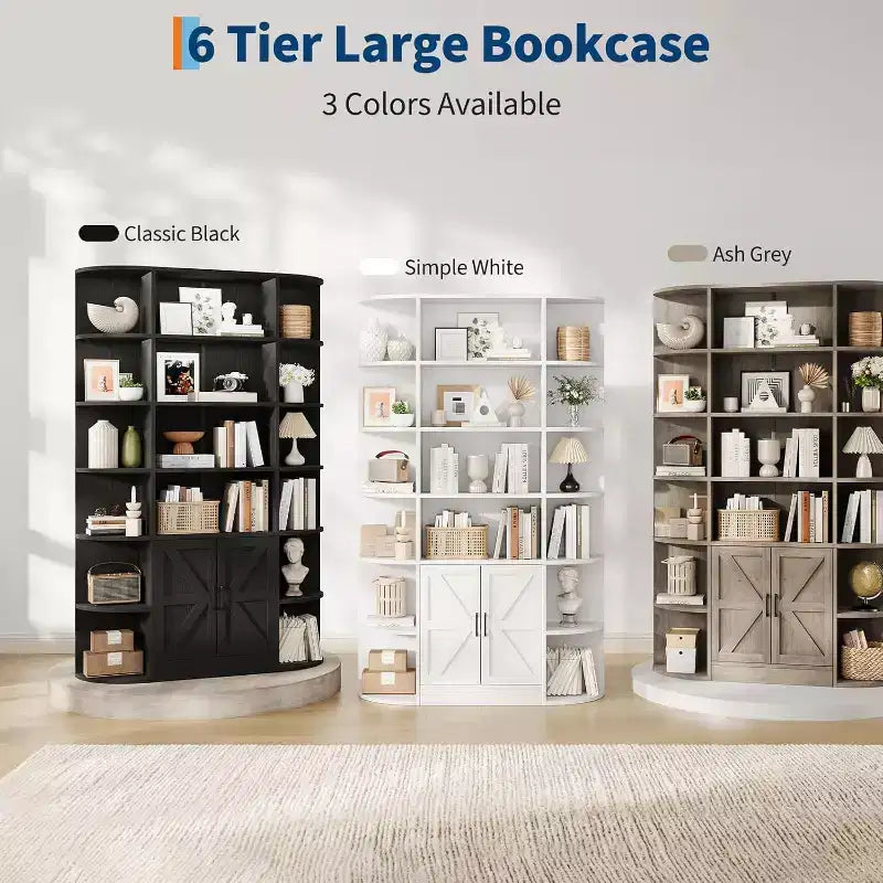 Acekool 75 Tall 6-Tier Kids Bookshelf with Storage Cabinet & Doors, Organizer for Bedroom