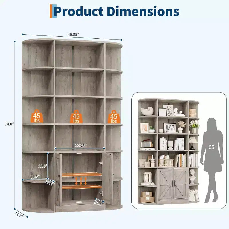 Acekool 75 Tall 6-Tier Kids Bookshelf with Storage Cabinet & Doors, Organizer for Bedroom