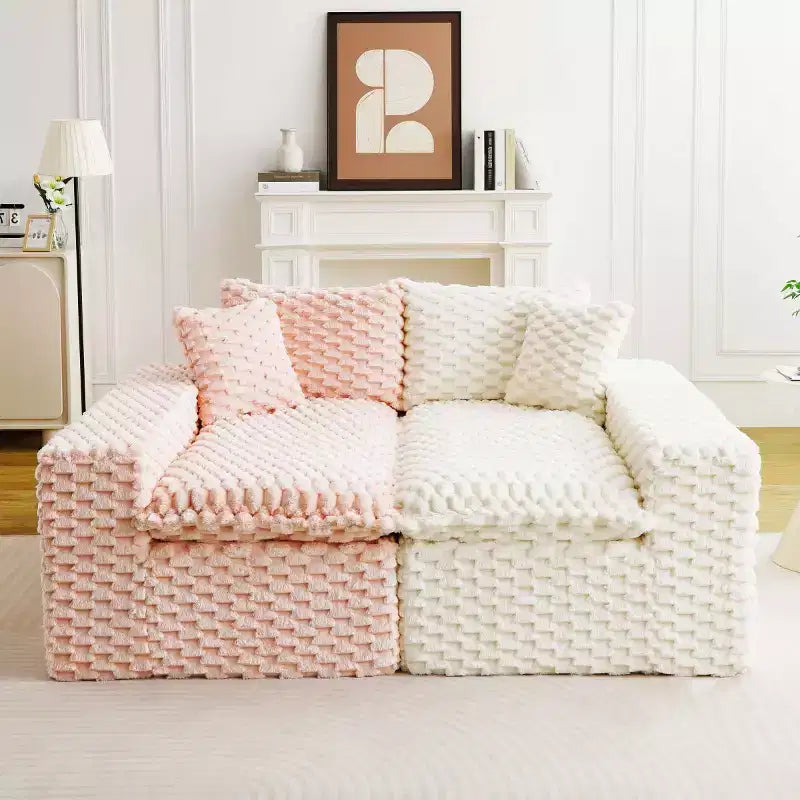 Modern Color-Blocked Modular Sectional Sofa, Deep Seat Turtle Velvet Cloud Sofa for Living Room, Bedroom, or Apartment-Panipeachy