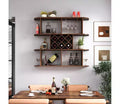 Grey Wall-Mounted 3-Tier Rustic Wine Rack with Glass Holder - Ideal for Home Bar/Restaurant