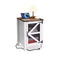 Farmhouse Nightstand with Charging Station, Wood Side Table, End Table with Adjustable Shelf, Rustic Bedside Cabinet with Mesh Barn Door