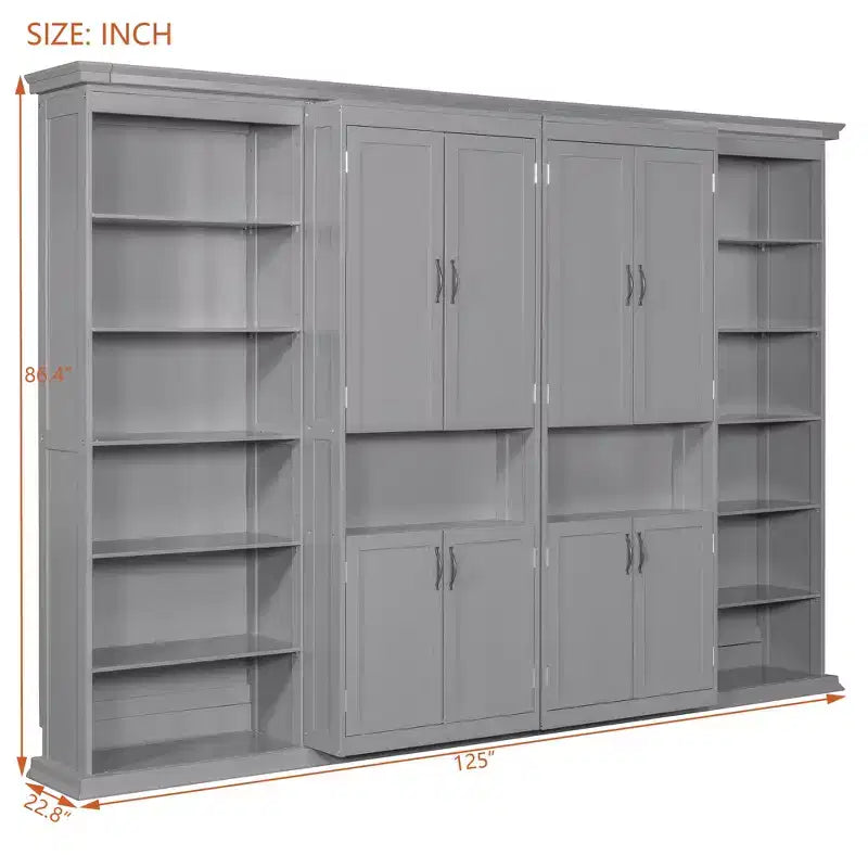 Polibi Full Concealed Murphy Bed Wall System with Dual Sliding 6-Tier Cabinets