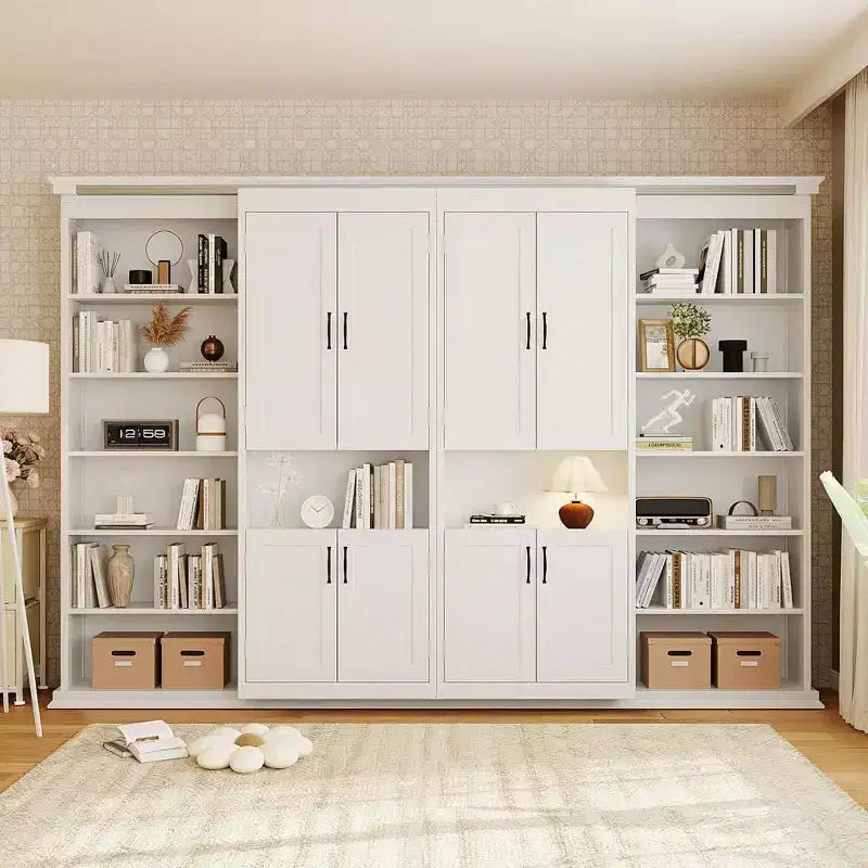 Polibi Full Concealed Murphy Bed Wall System with Dual Sliding 6-Tier Cabinets