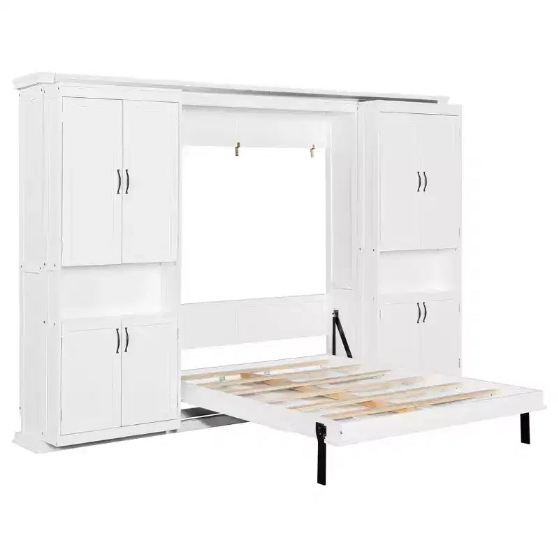 Polibi Full Concealed Murphy Bed Wall System with Dual Sliding 6-Tier Cabinets