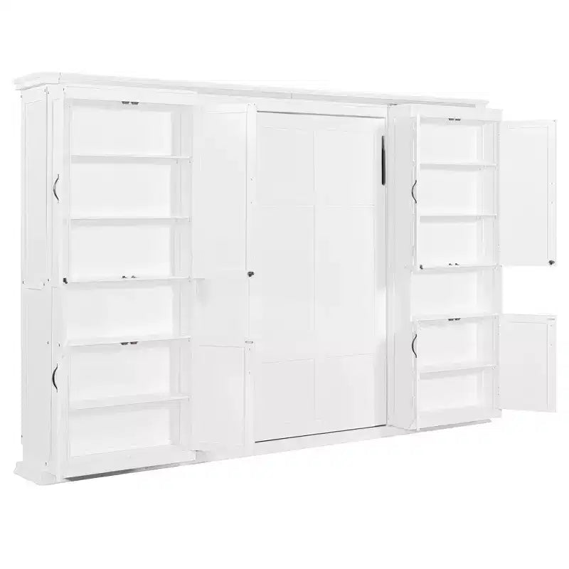Polibi Full Concealed Murphy Bed Wall System with Dual Sliding 6-Tier Cabinets