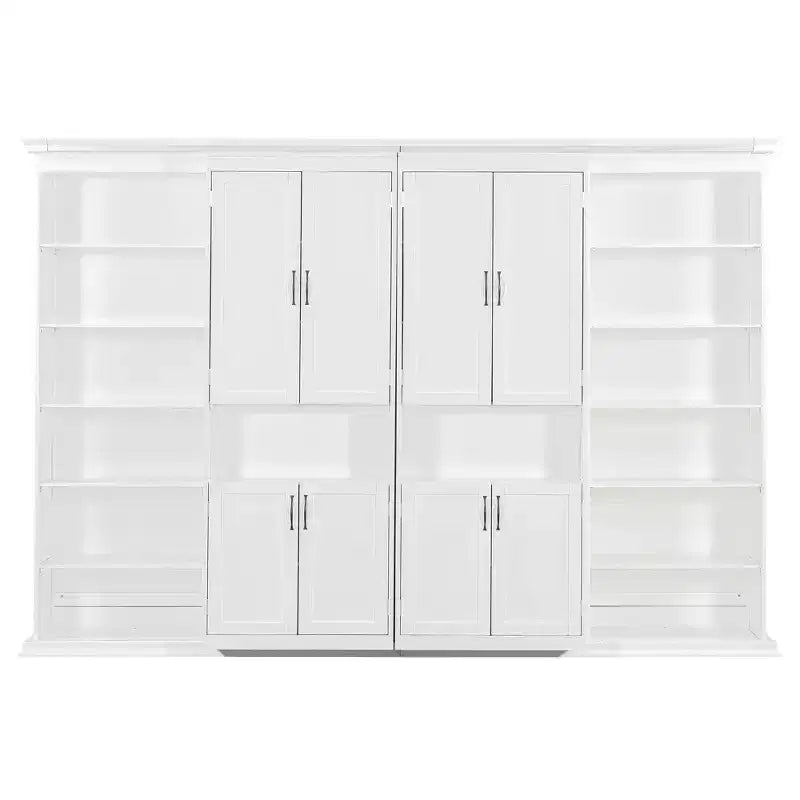 Polibi Full Concealed Murphy Bed Wall System with Dual Sliding 6-Tier Cabinets