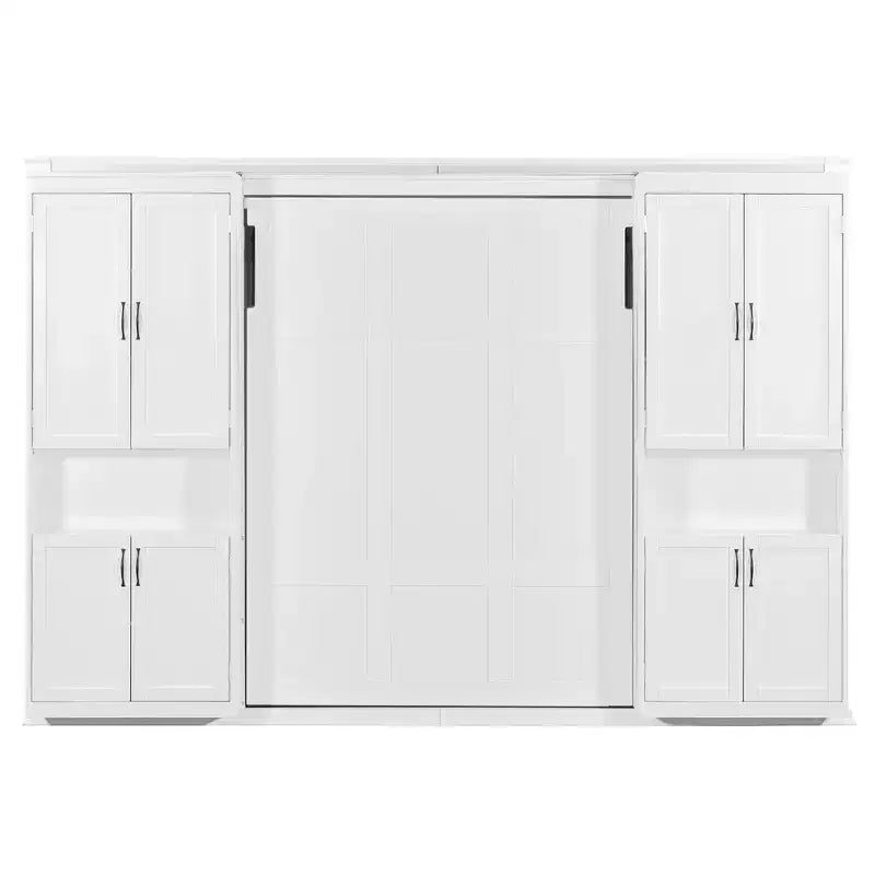 Polibi Full Concealed Murphy Bed Wall System with Dual Sliding 6-Tier Cabinets