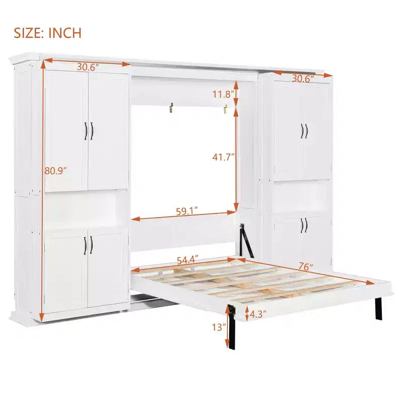 Polibi Full Concealed Murphy Bed Wall System with Dual Sliding 6-Tier Cabinets