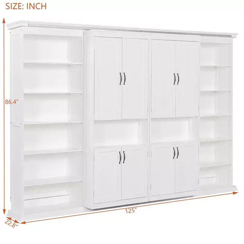 Polibi Full Concealed Murphy Bed Wall System with Dual Sliding 6-Tier Cabinets
