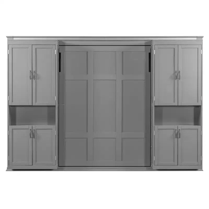 Polibi Full Concealed Murphy Bed Wall System with Dual Sliding 6-Tier Cabinets