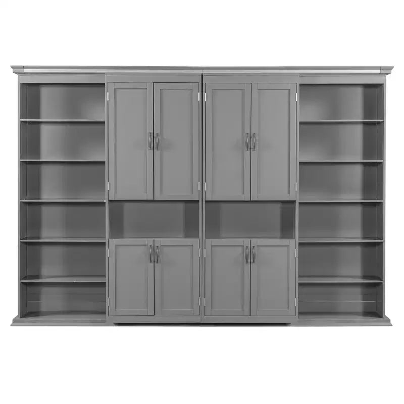 Polibi Full Concealed Murphy Bed Wall System with Dual Sliding 6-Tier Cabinets