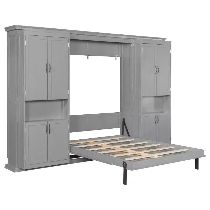 Polibi Full Concealed Murphy Bed Wall System with Dual Sliding 6-Tier Cabinets
