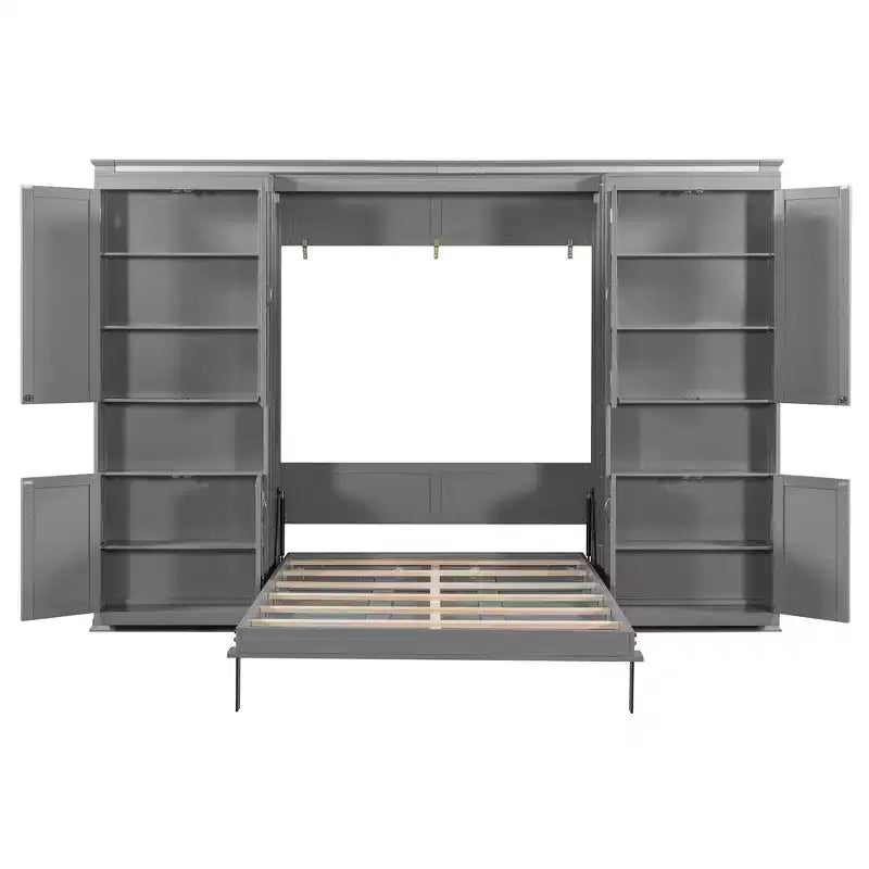 Polibi Full Concealed Murphy Bed Wall System with Dual Sliding 6-Tier Cabinets