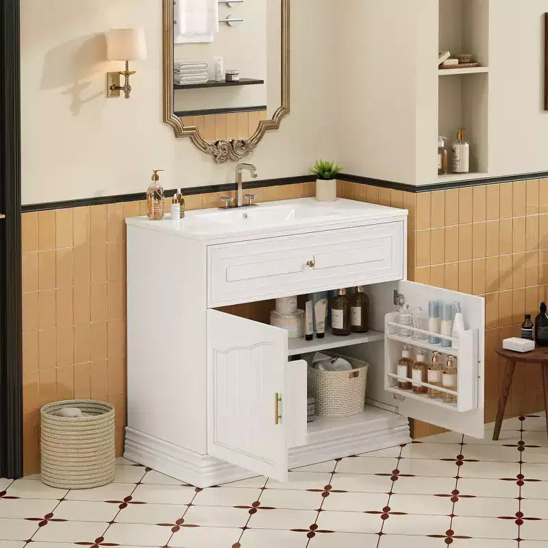 36 Bathroom Vanity Sink Combo with Storage, Wood Bathroom Cabinet with Soft Closing Doors and Shelf