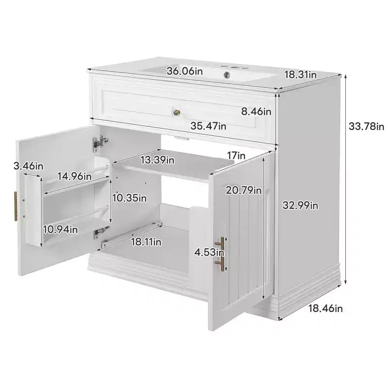 36 Bathroom Vanity Sink Combo with Storage, Wood Bathroom Cabinet with Soft Closing Doors and Shelf