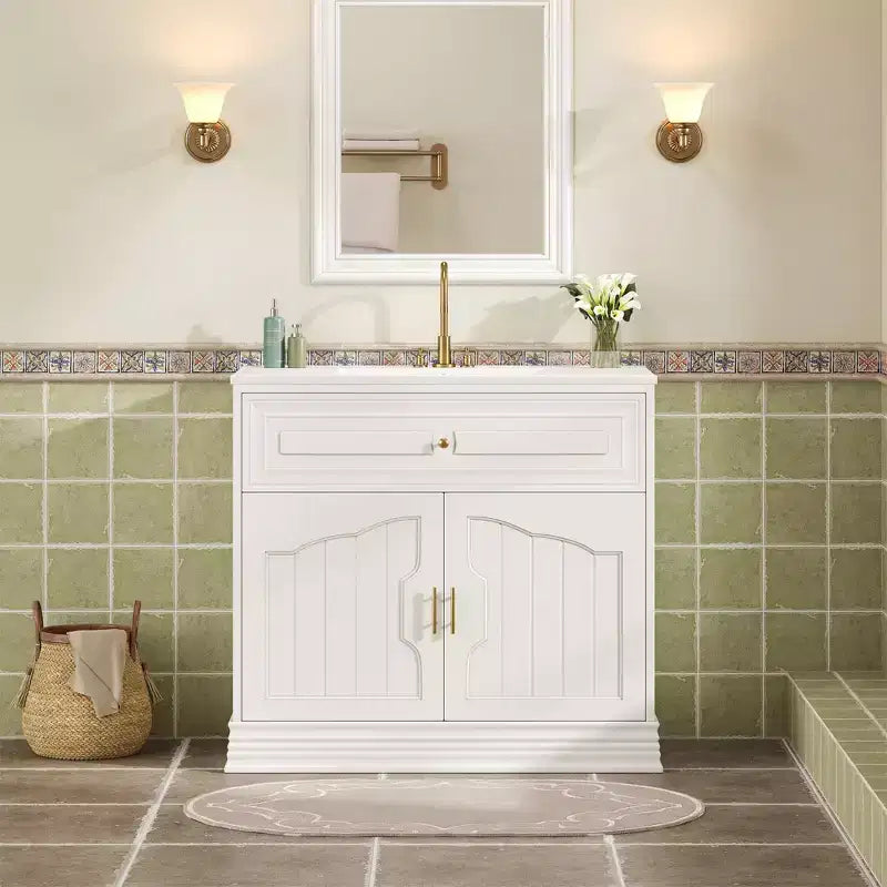 36 Bathroom Vanity Sink Combo with Storage, Wood Bathroom Cabinet with Soft Closing Doors and Shelf