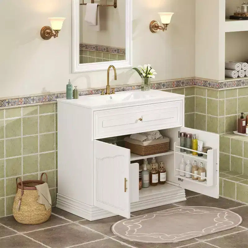 36 Bathroom Vanity Sink Combo with Storage, Wood Bathroom Cabinet with Soft Closing Doors and Shelf