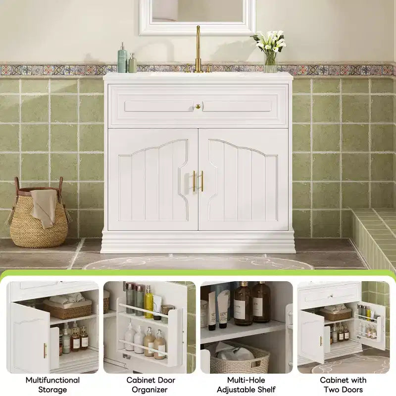36 Bathroom Vanity Sink Combo with Storage, Wood Bathroom Cabinet with Soft Closing Doors and Shelf