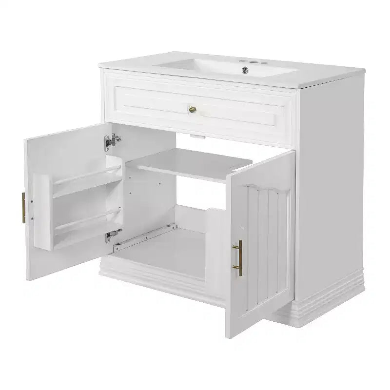 36 Bathroom Vanity Sink Combo with Storage, Wood Bathroom Cabinet with Soft Closing Doors and Shelf