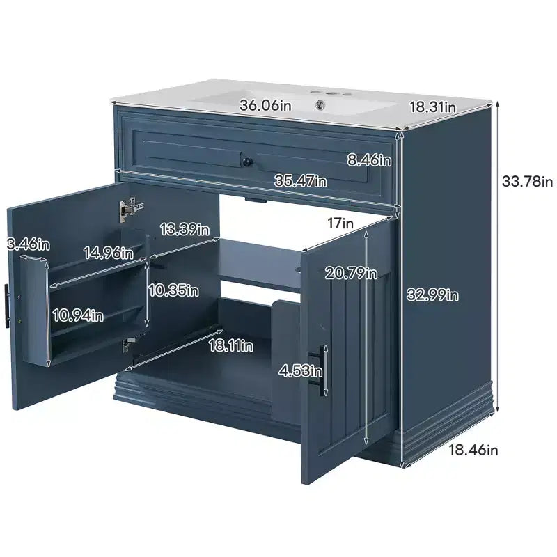 36 Bathroom Vanity Sink Combo with Storage, Wood Bathroom Cabinet with Soft Closing Doors and Shelf