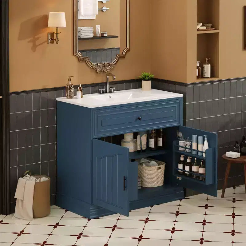36 Bathroom Vanity Sink Combo with Storage, Wood Bathroom Cabinet with Soft Closing Doors and Shelf