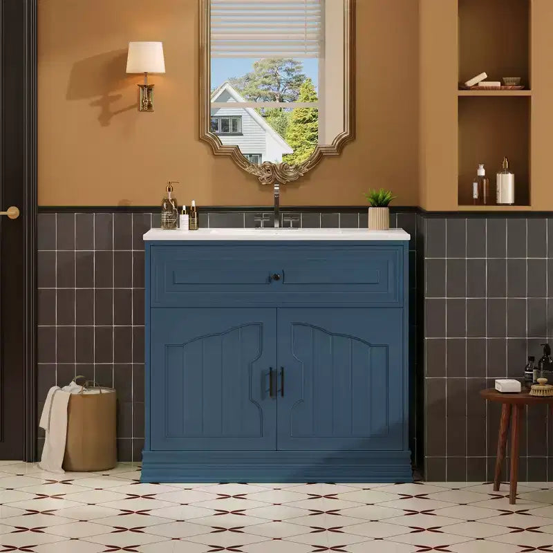 36 Bathroom Vanity Sink Combo with Storage, Wood Bathroom Cabinet with Soft Closing Doors and Shelf