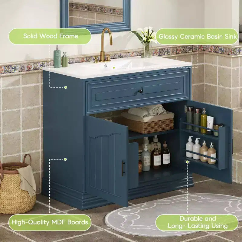 36 Bathroom Vanity Sink Combo with Storage, Wood Bathroom Cabinet with Soft Closing Doors and Shelf