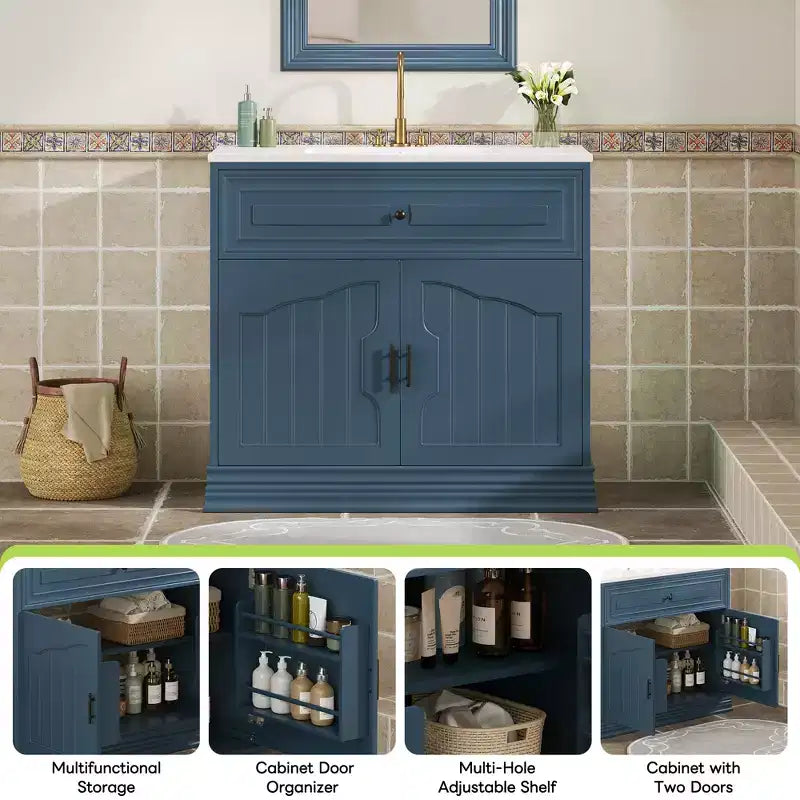 36 Bathroom Vanity Sink Combo with Storage, Wood Bathroom Cabinet with Soft Closing Doors and Shelf