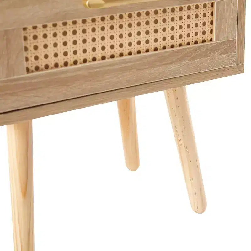 TUYOHW 15.75 Rattan Nightstand with Woven Drawer,Accent End Table with Open Shelf,Wood Side Table for Living Room,Bedroom