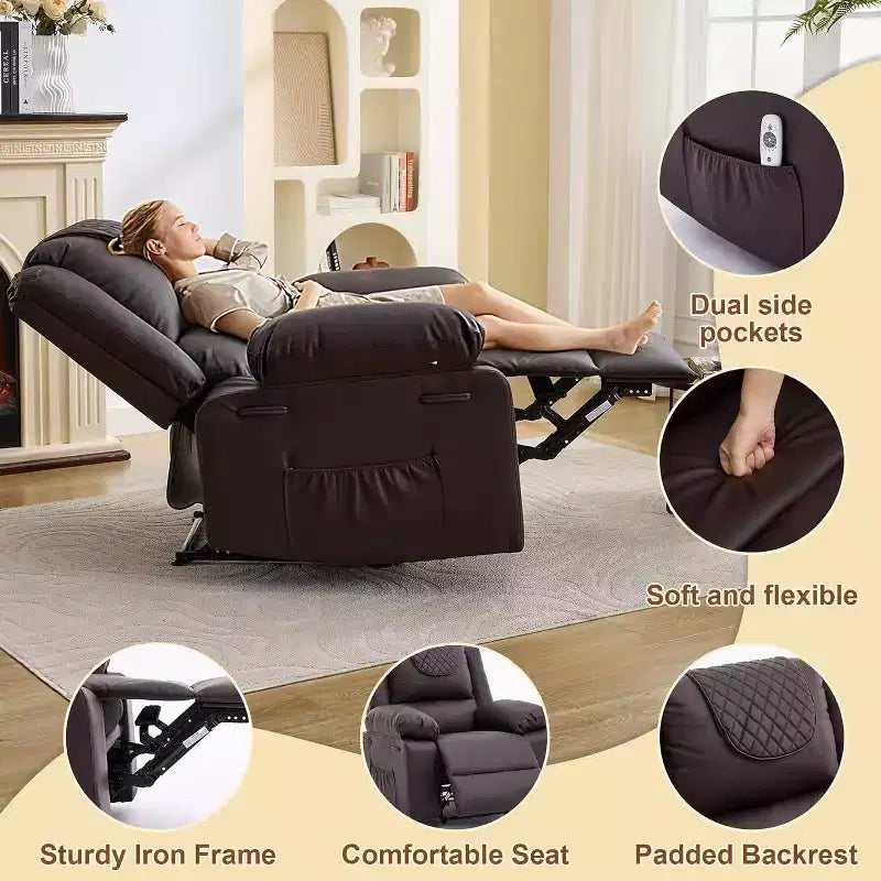 Acekool Manual Recliner Chair, Massage & Heat, 135 Adjustable, Side Pockets, for Living Room & Bedroom