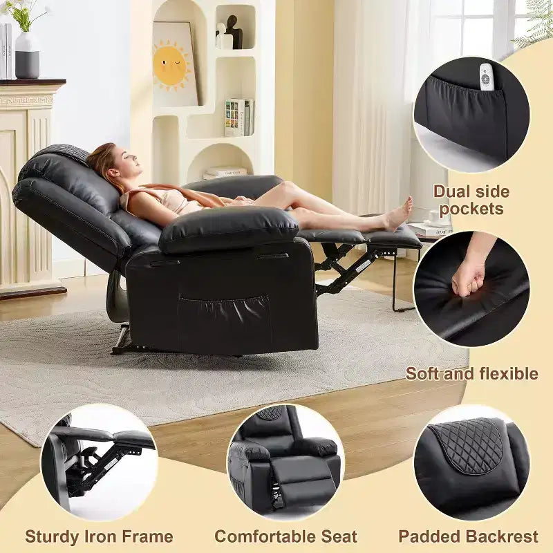 Acekool Manual Recliner Chair, Massage & Heat, 135 Adjustable, Side Pockets, for Living Room & Bedroom