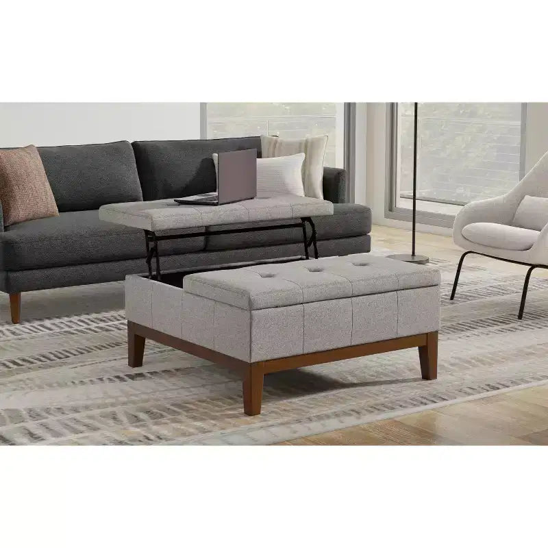Lancaster 36 inch Wide Contemporary Square Storage Ottoman in Polyester Linen