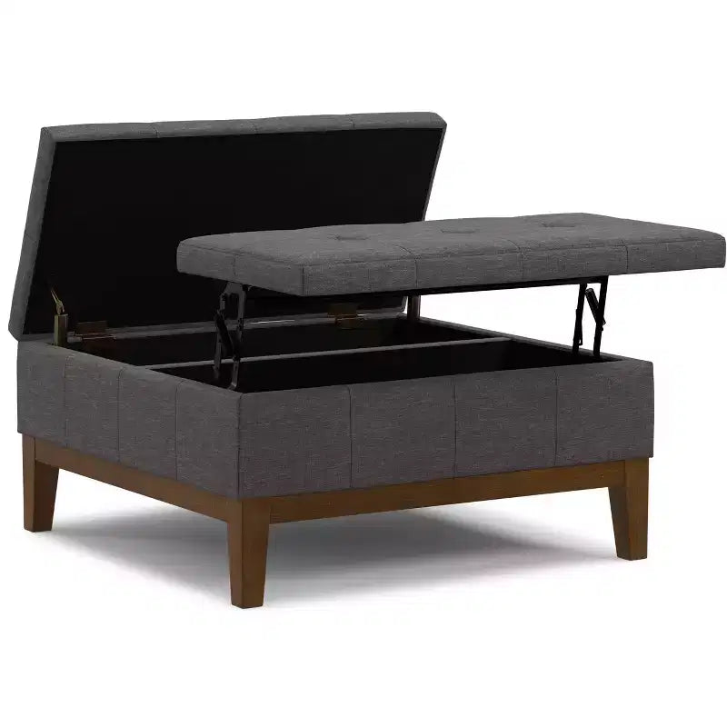 Lancaster 36 inch Wide Contemporary Square Storage Ottoman in Polyester Linen
