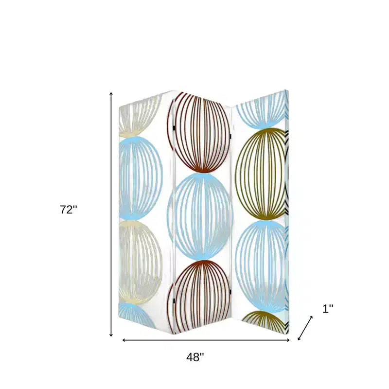 HomeRoots 72 Blue Canvas Folding Three Panel Screen Room Divider