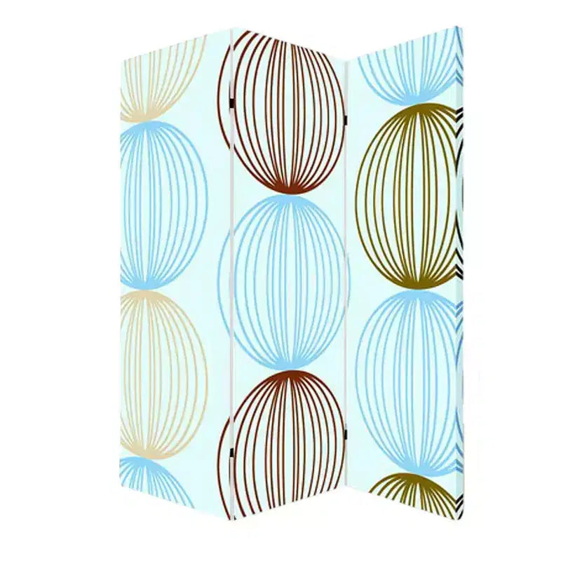 HomeRoots 72 Blue Canvas Folding Three Panel Screen Room Divider