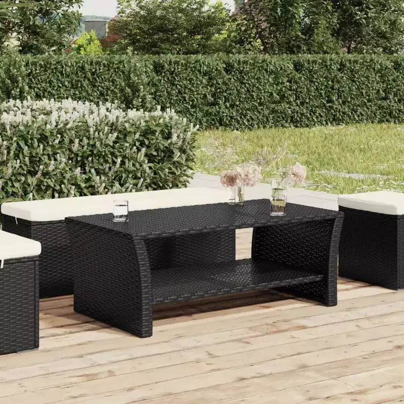 vidaXL Coffee Table Black PE Rattan, Powder-Coated Steel 39.4x19.7x15.7 in - Black