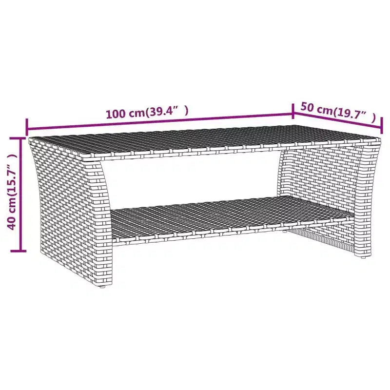 vidaXL Coffee Table Black PE Rattan, Powder-Coated Steel 39.4x19.7x15.7 in - Black