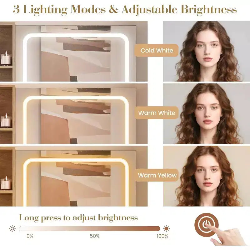 Makeup Vanity with Light and Mirror, Vanity Desk Foldable Desktop, Power Strip, Adjustable Lighting, Drawers and Cushioned Stool