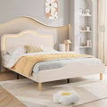 All Size Bed Frame with Adjustable LED Headboard and Footboard, Velvet Upholstered Princess Platform Bedframe for Kids, No Box Spring Needed