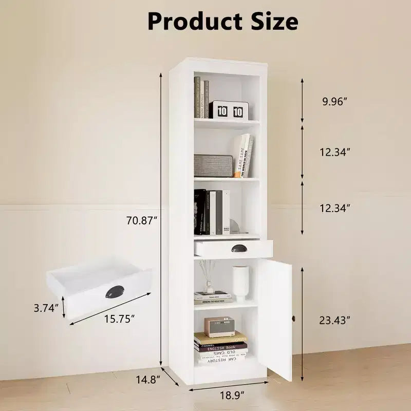 3-Shelf Bookcase with Cabinet, 71 Tall Bookshelf with Open Shelves & Door Storage, Adjustable Organizer for Living Room, Office, Bedroom