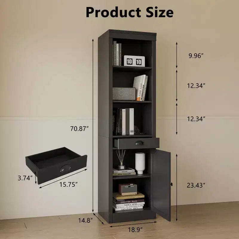 3-Shelf Bookcase with Cabinet, 71 Tall Bookshelf with Open Shelves & Door Storage, Adjustable Organizer for Living Room, Office, Bedroom