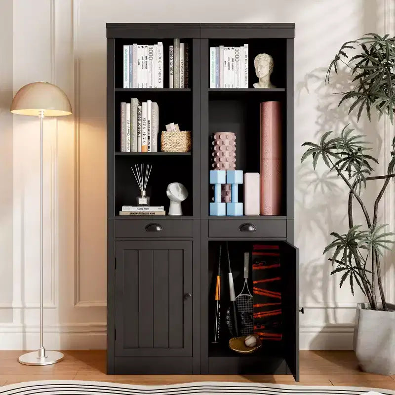 3-Shelf Bookcase with Cabinet, 71 Tall Bookshelf with Open Shelves & Door Storage, Adjustable Organizer for Living Room, Office, Bedroom