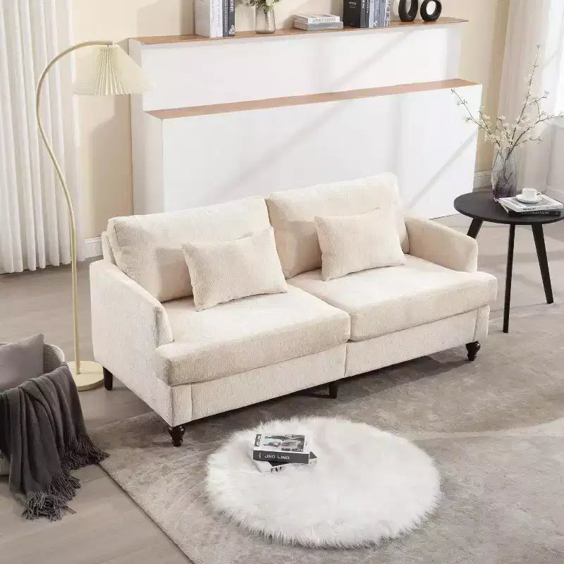 PexFix 69 Mid Century Modern Chenille Fabric Loveseat Sofa 2-Seat Upholstered Loveseat Sofa Couch for Living Room Bedroom Brown Wood Feet Sofa