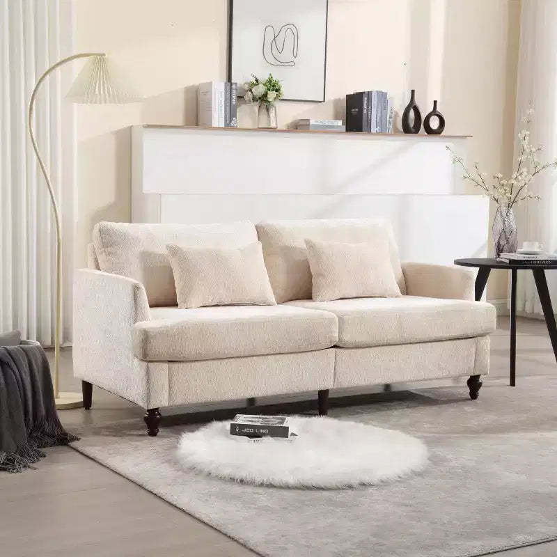 PexFix 69 Mid Century Modern Chenille Fabric Loveseat Sofa 2-Seat Upholstered Loveseat Sofa Couch for Living Room Bedroom Brown Wood Feet Sofa