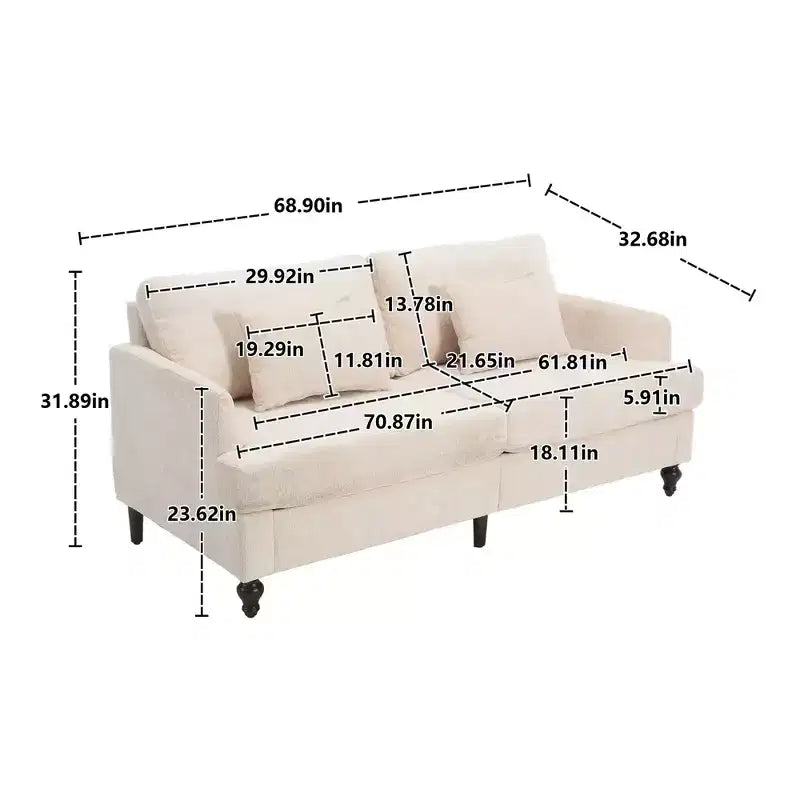 PexFix 69 Mid Century Modern Chenille Fabric Loveseat Sofa 2-Seat Upholstered Loveseat Sofa Couch for Living Room Bedroom Brown Wood Feet Sofa