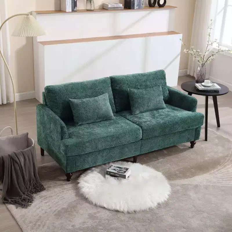 PexFix 69 Mid Century Modern Chenille Fabric Loveseat Sofa 2-Seat Upholstered Loveseat Sofa Couch for Living Room Bedroom Brown Wood Feet Sofa