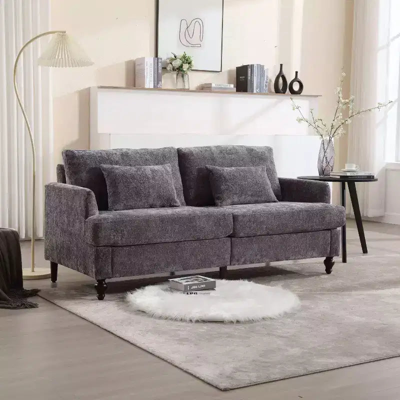 PexFix 69 Mid Century Modern Chenille Fabric Loveseat Sofa 2-Seat Upholstered Loveseat Sofa Couch for Living Room Bedroom Brown Wood Feet Sofa