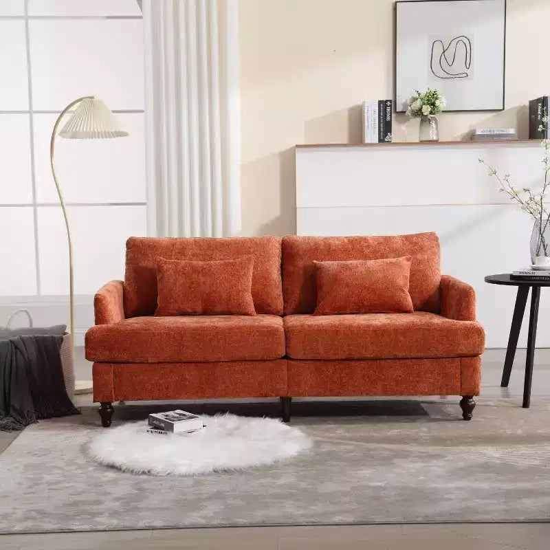 PexFix 69 Mid Century Modern Chenille Fabric Loveseat Sofa 2-Seat Upholstered Loveseat Sofa Couch for Living Room Bedroom Brown Wood Feet Sofa